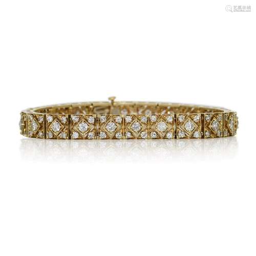 14K Yellow Gold Vintage Diamond Bracelet 4.50TDW 27g