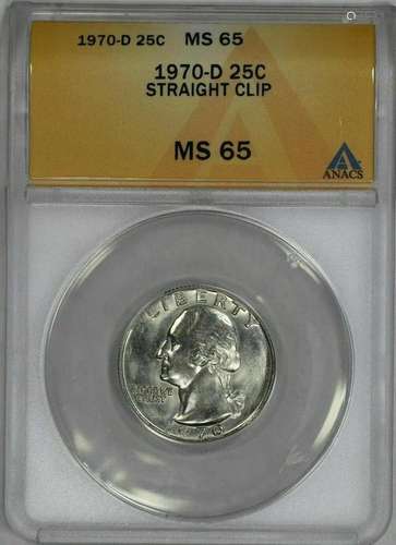 1970 D WASHINGTON QUARTER 25C ANACS MS 65 MINT ERROR STRAIGH...