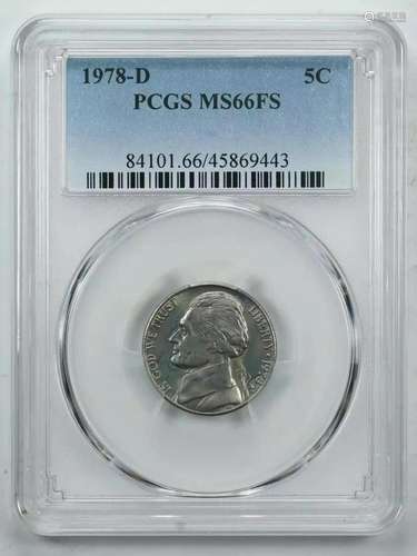 1978 D JEFFERSON NICKEL 5C PCGS MS 66 FS MINT STATE UNC - FU...