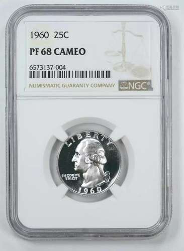 1960 PROOF WASHINGTON QUARTER 25C NGC CERTIFIED PF 68 CAMEO ...