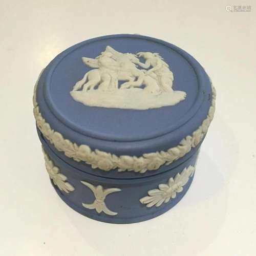 Wedgwood Blue Jasperware Circular Pegasus Trinket Box Vintag...