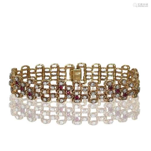 14K Yellow Gold Diamond & Ruby Bracelet 28.2g