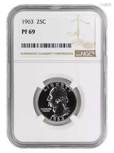 1963 PROOF WASHINGTON QUARTER 25C NGC CERTIFIED PF 69 - SPOT...