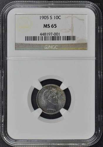 1905-S Barber Dime 10C NGC MS65