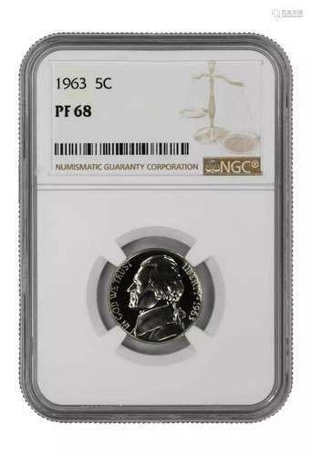 1963 PROOF JEFFERSON NICKEL 5C NGC CERTIFIED PF 68 - SPOT HA...