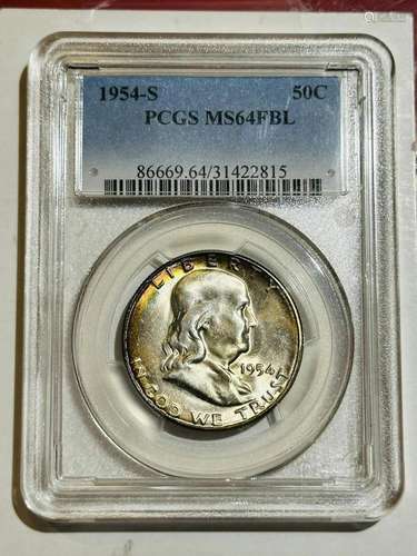 1954 S Franklin Half Dollar PCGS MS-64 FBL - Color+