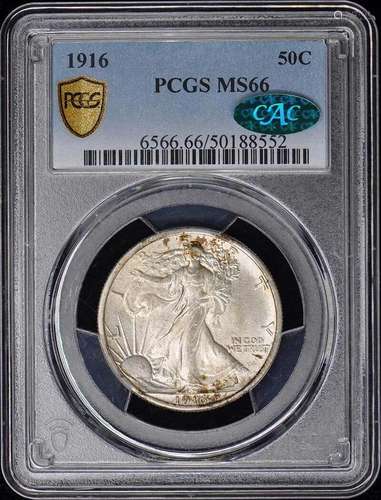 1916 50C Walking Liberty Half Dollar PCGS MS66 (CAC)