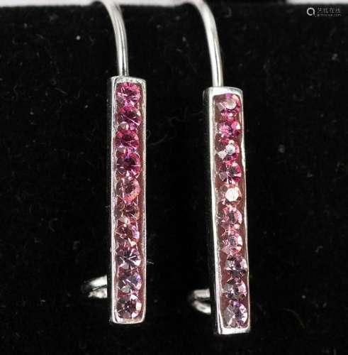 STERLING SILVER ROSE PINK RHINESTONE DROP EARRINGS 925 NEW O...