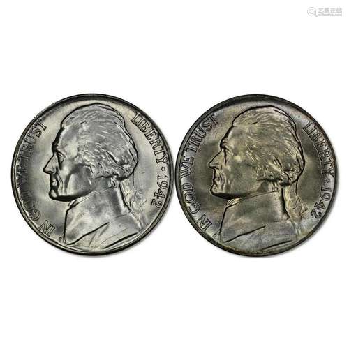 1942 P S JEFFERSON NICKEL 5C SET TYPE 2 SILVER GEM BU BRILLI...