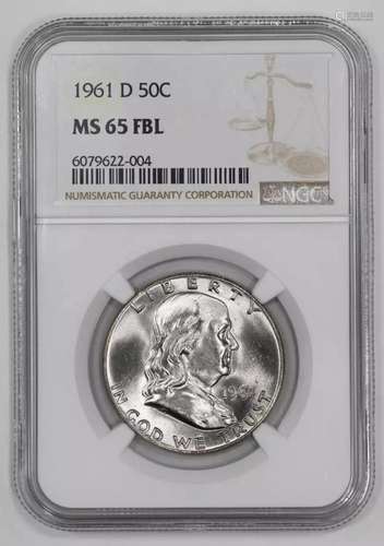 1961 D FRANKLIN HALF DOLLAR 50C NGC MS 65 FBL MINT UNC - FUL...