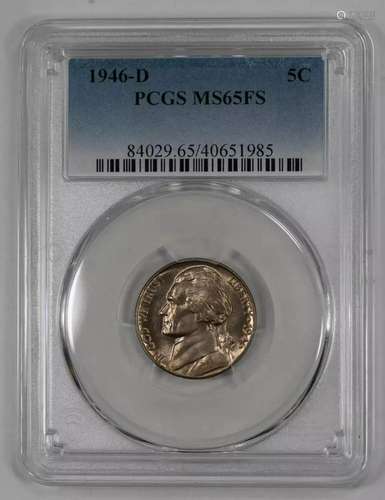 1946 D JEFFERSON NICKEL 5C PCGS CERTIFIED MS 65 FS MINT STAT...