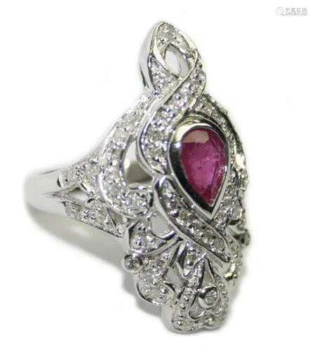 14k White Gold Art Deco Style Ladies Ruby and Diamond Ring -...