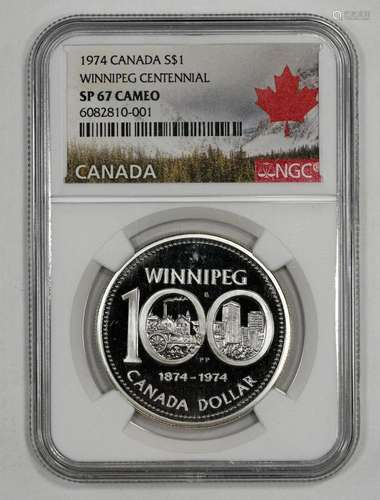 1974 PROOF CANADA DOLLAR S$1 WINNIPEG SILVER NGC SP 67 CAMEO...