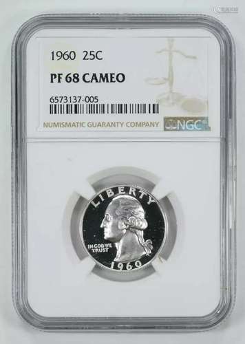 1960 PROOF WASHINGTON QUARTER 25C NGC CERTIFIED PF 68 CAMEO ...