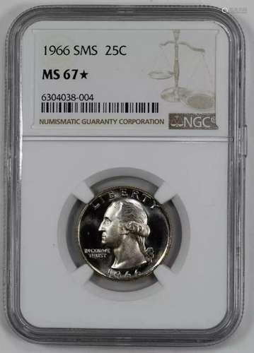 1966 SMS WASHINGTON QUARTER 25C NGC CERTIFIED MS 67* MINT UN...