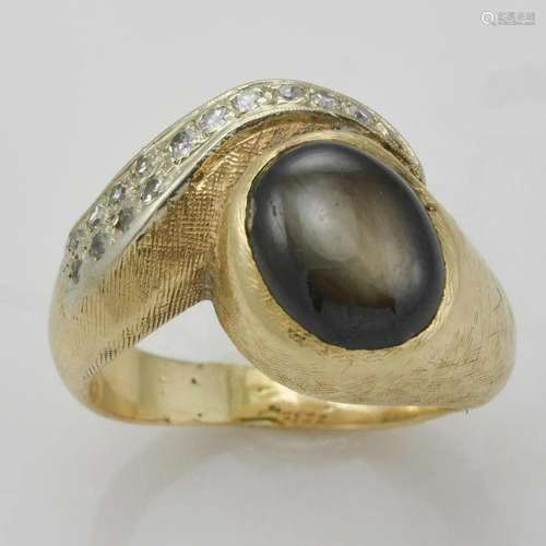 14k Yellow Gold Black Star Sapphire and Diamond RIng - Size ...