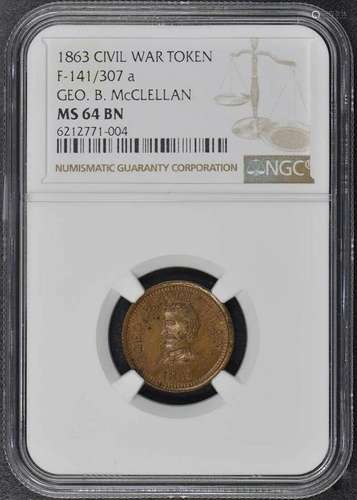 1864 CIVIL WAR F-141/307 a TOKEN NGC MS64BN McClellan