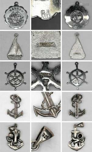 STERLING SILVER NAUTICAL THEMED CHARMS MINIATURE FIGURINE PE...