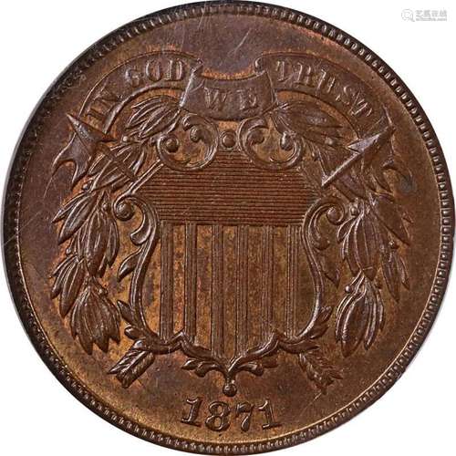 1871 Two (2) Cent Piece NGC MS66 BN Superb Eye Appeal Strong...