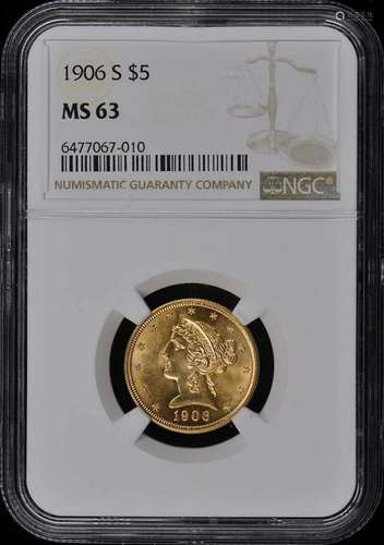 1906-S Half Eagle - Motto $5 NGC MS63