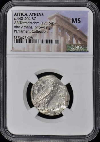 c.440-404 BC ATTICA ATHENS OWL AR Tetradrachm NGC MS60