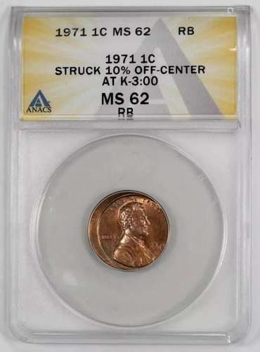 1971 LINCOLN MEMORIAL CENT 1C ANACS MS 62 RB UNC - STRUCK 10...