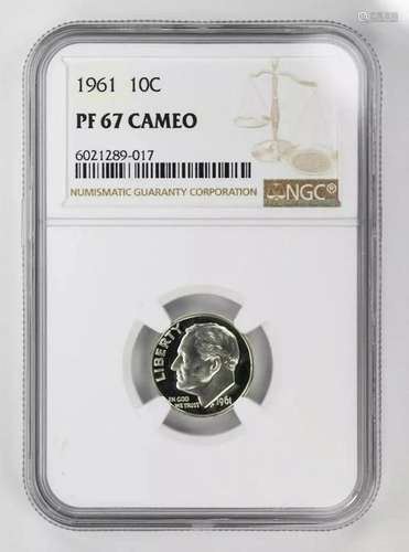 1961 PROOF ROOSEVELT DIME 10C NGC CERTIFIED PF 67 CAMEO (017...