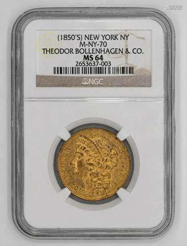 1850s THEODOR BOLLENHAGEN & CO TOKEN NEW YORK NGC MS 64 ...