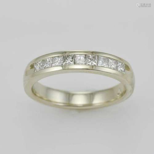 14k White Gold Ladies Princess Cut Diamond Band - Size 7