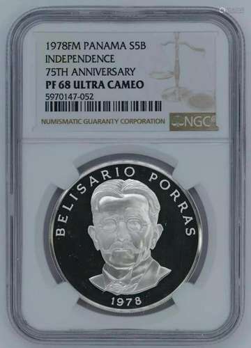 1978 FM PROOF PANAMA SILVER BALBOAS S5B 75TH ANNIVERSARY NGC...