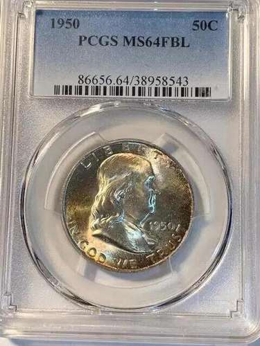 1950 P Franklin Half Dollar PCGS MS-64 FBL Original Toning