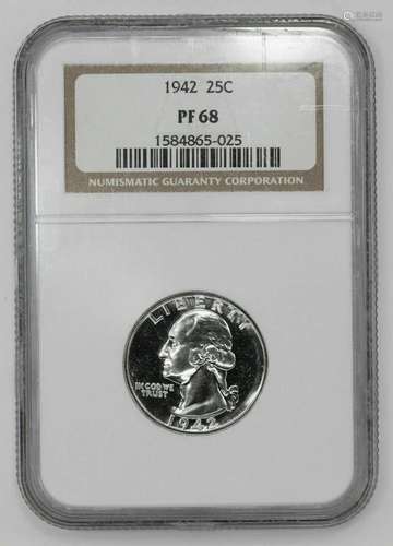 1942 PROOF WASHINGTON QUARTER 25C NGC CERTIFIED PF 68 - WHIT...