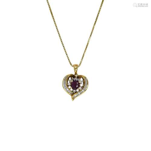 18K Yellow Gold Ruby & Diamond pendant 7.8g 1.00tdw