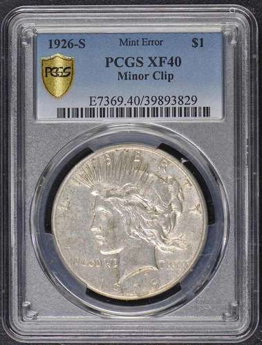 1926-S $1 Peace Dollar PCGS XF40 Minor Clip Error