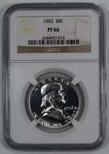 1952 PROOF FRANKLIN HALF DOLLAR 50C NGC CERTIFIED PF 66 PROO...