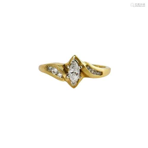 14k Yellow Gold Marquise Diamond Engagement Ring 0.25ct Cent...