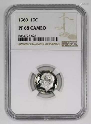 1960 PROOF ROOSEVELT DIME 10C NGC CERTIFIED PF 68 CAMEO (026...