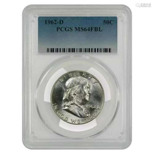 1962 D FRANKLIN HALF DOLLAR 50C PCGS MS 64 FBL MINT UNC - FU...