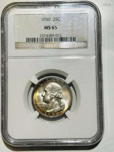 1950 P Washington Quarter NGC MS-65 Rainbow Toning