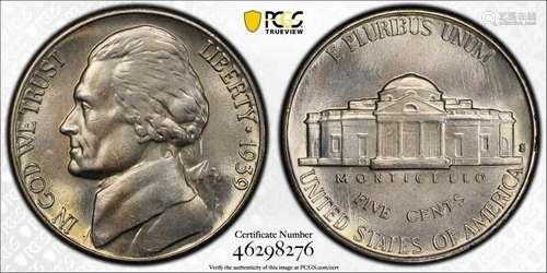 1939 S JEFFERSON NICKEL 5C REV OF 1938 PCGS MS 66 UNC PQ++ P...