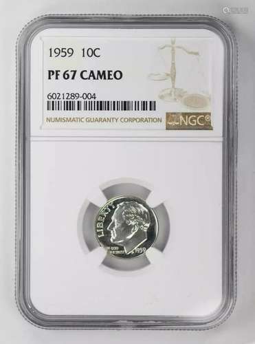 1959 PROOF ROOSEVELT DIME 10C NGC CERTIFIED PF 67 CAMEO (004...