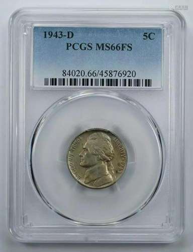 1943 D JEFFERSON NICKEL 5C PCGS CERTIFIED MS 66 FS MINT UNC ...