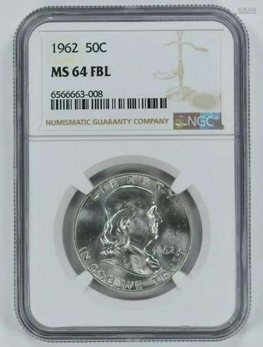 1962 FRANKLIN HALF DOLLAR 50C NGC MS 64 FBL MINT UNC - FULL ...