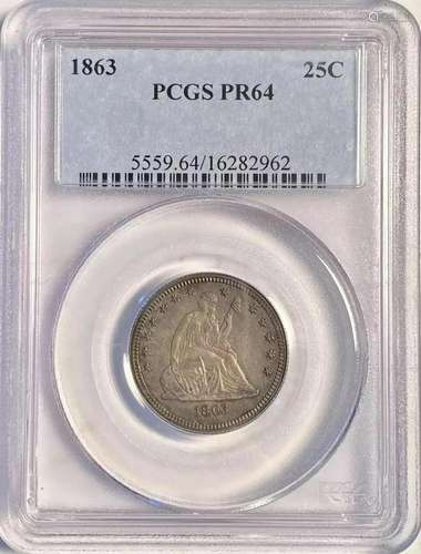 1863 P Liberty Seated Quarter PCGS PR-64