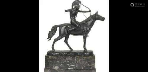 Bronze & Marble Sculpture of an Amazon on Horseback by O...