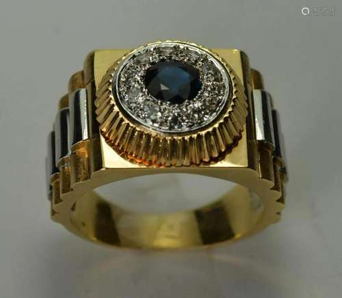 14k Yellow GOld Two Tone Sapphire Diamond Ring I Color SI Cl...