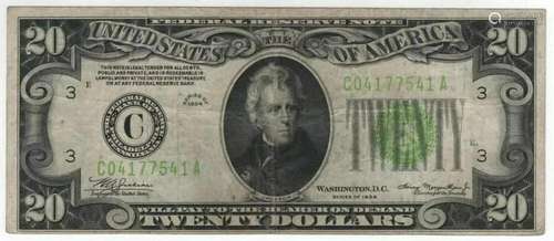 1934 $20 FEDERAL RESERVE NOTE PHILADELPHIA FR.2054-Clgs LIGH...