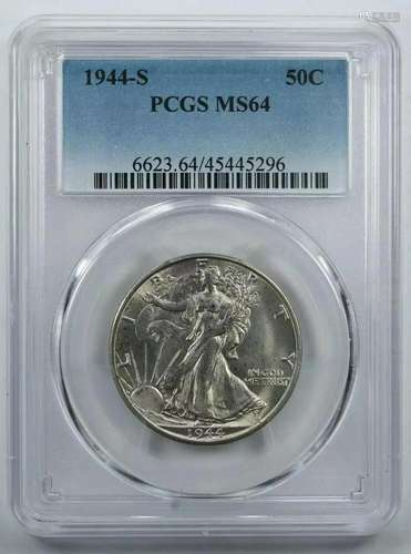 1944 S WALKING LIBERTY HALF DOLLAR 50C SILVER PCGS MS 64 MIN...