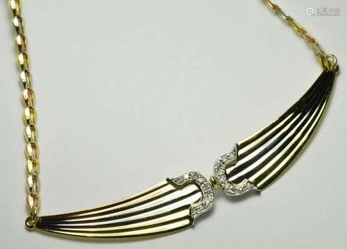 18K 3-Tone Gold Wing Necklace Diamonds 0.30TDW - Length 15&#...