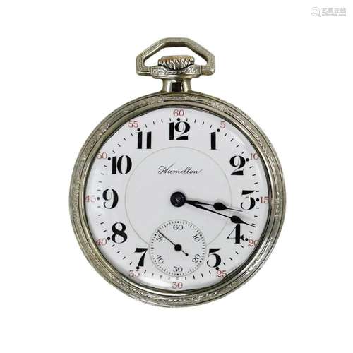 Hamilton Railroad Pocket Watch 87gr 14K White Gold Filled